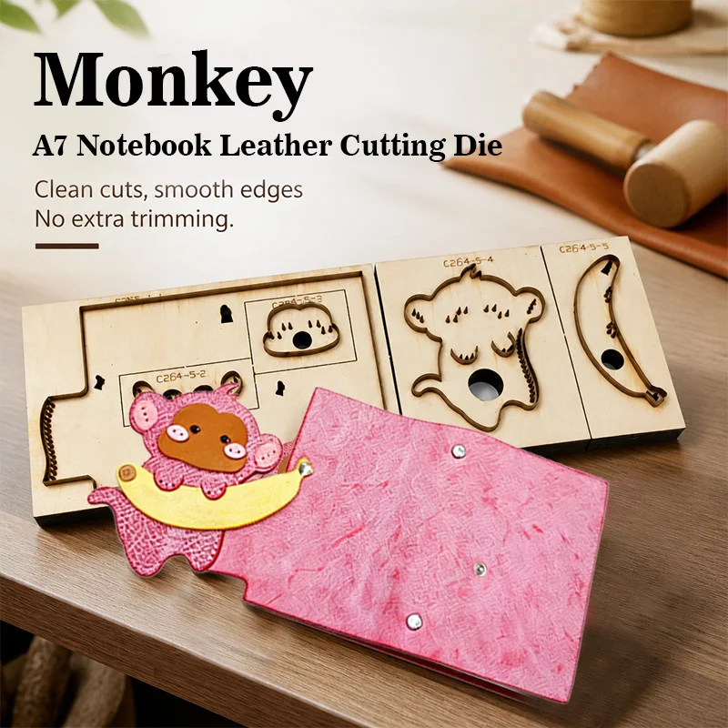 c264diy-a7-cartoon-monkey-with-banana-hardcover-notebook-die-cut-mold-diy-handmade-leather-journal-cover-one-piece-cutting-mold