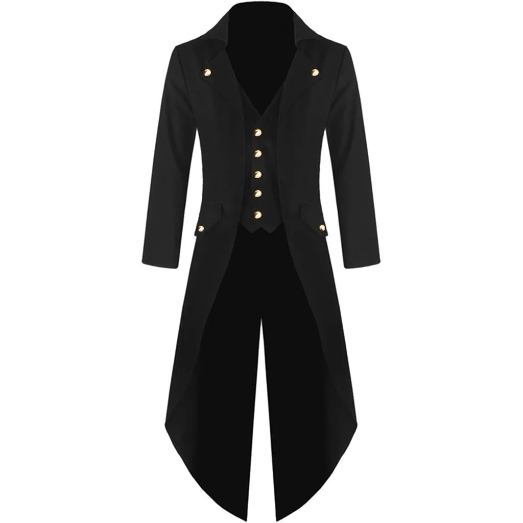 New Fashion Steampunk Tailcoat Jackets Mens Solid Color Long Victorian Tuxedo Coat Stage Costume Party Costume Clothing Dress