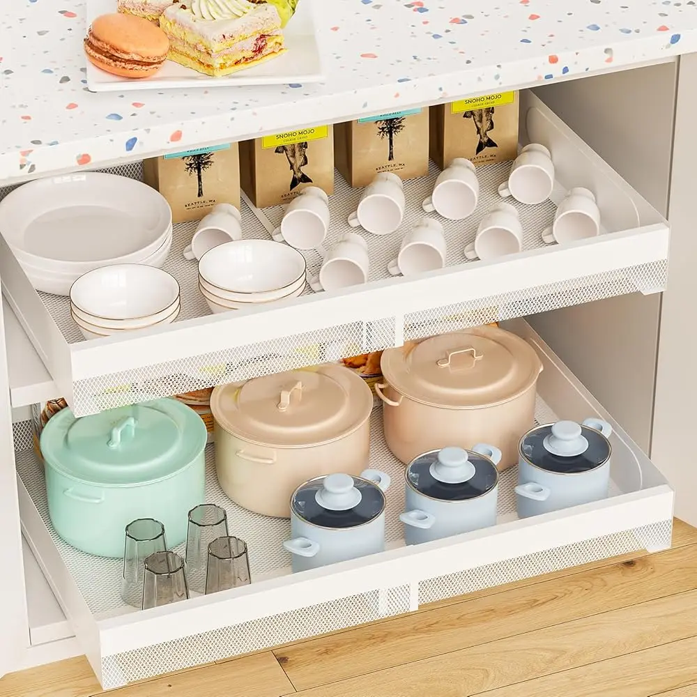 

2 Pa Pull Out Cabinet Organizers, White 15.35/16.5""Deep Kitchen Cabinet Organizer, Expandable Cabinet Drawers Slide Out, No