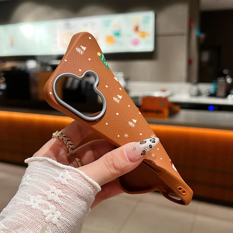 Leather Texture Christmas New Year Case For iPhone 16 15 Pro Max 14 16 Plus 13 12 Pro Max 11 Shockproof Soft TPU Phone Cover image 2