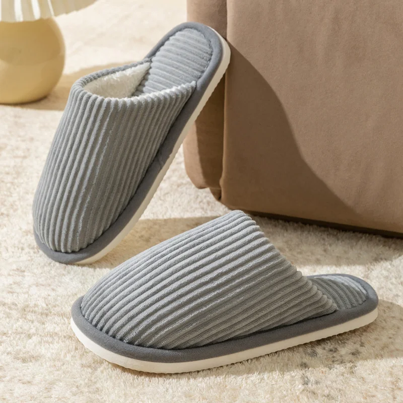 Winter Warm Plush Men Slippers Non Slip Soft Shoes Comfort Flat Heel Indoor Bedroom Couple\'s Slippers for Home Shoes in Autumn