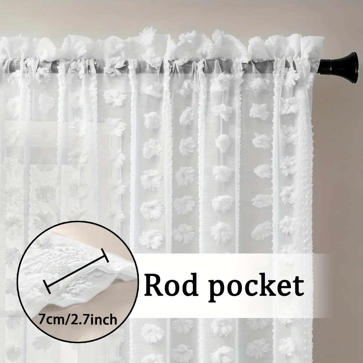 1PCS DIY Pure Window Sheer Transparent Tulle White Pom Sheer Curtain Pompom Embroidered Tulle Curtain Home Decor Room Decor