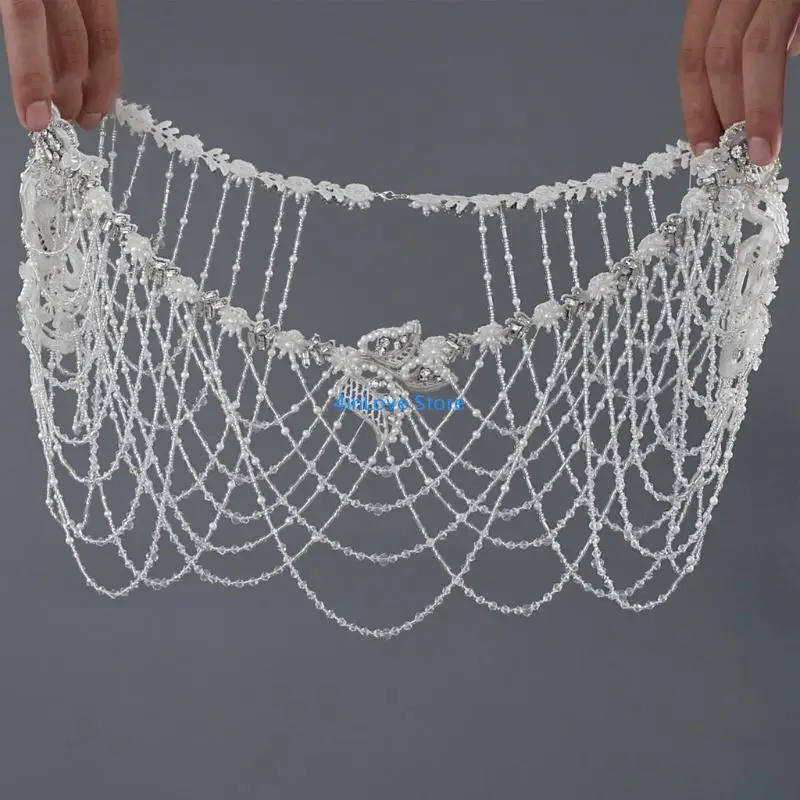 T4MD Pearl Body Body Body Body Netclace Crystal Cormer Chain Pib Cort