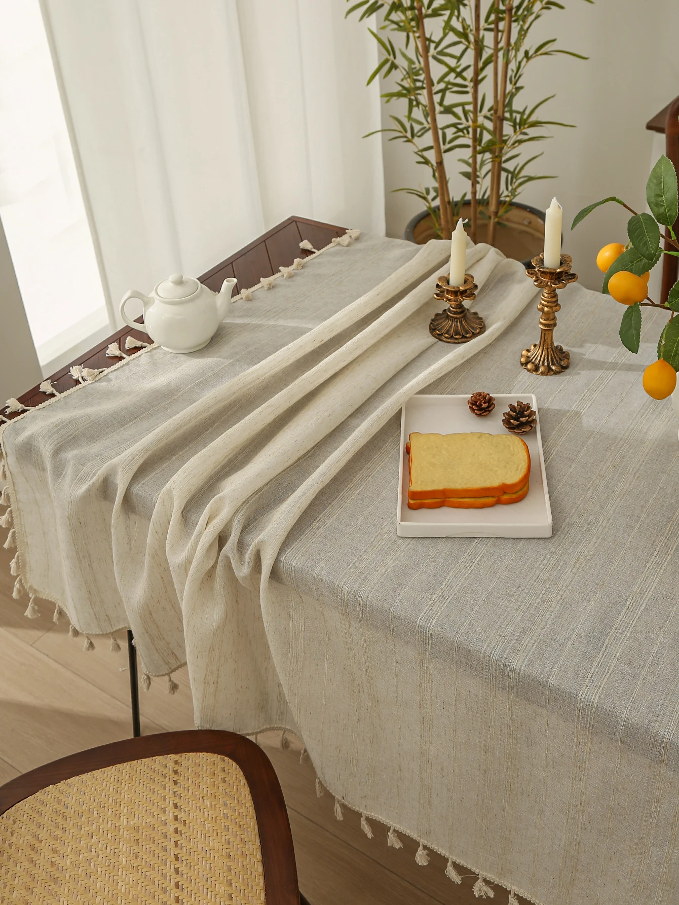 Linen Tablecloth Square Table Cloth Solid Tassel Tablecloth - Cotton Linen Table Cover Kitchen Dining Room Restaurant Party