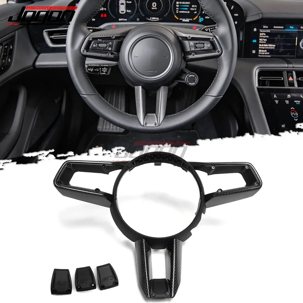 

Для Porsche 911 992 GT3 Macan Panamera Cayenne Taycan 2022 + автомобильная рама рулевого колеса, сменная отделка салона из углеродного волокна