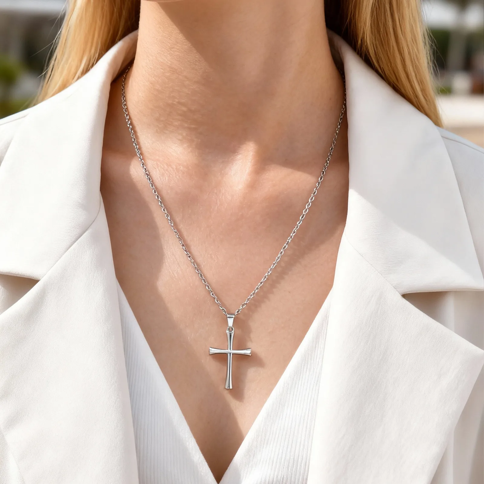 Minimalistische klassische Kreuz-Halskette für Männer und Frauen, Halskette mit Edelstahlkette, modische Unisex-Schmuckgeschenke – Detail 4