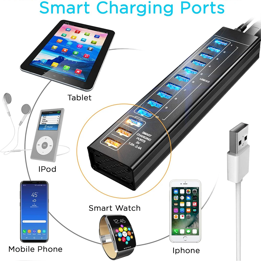 Imagem -03 - Divisor Multi-hub de Alumínio Concentrador Doca de Extensão Múltipla Adaptador de Interruptor para pc Porta Laptop Usb 3.0 13 Pcs