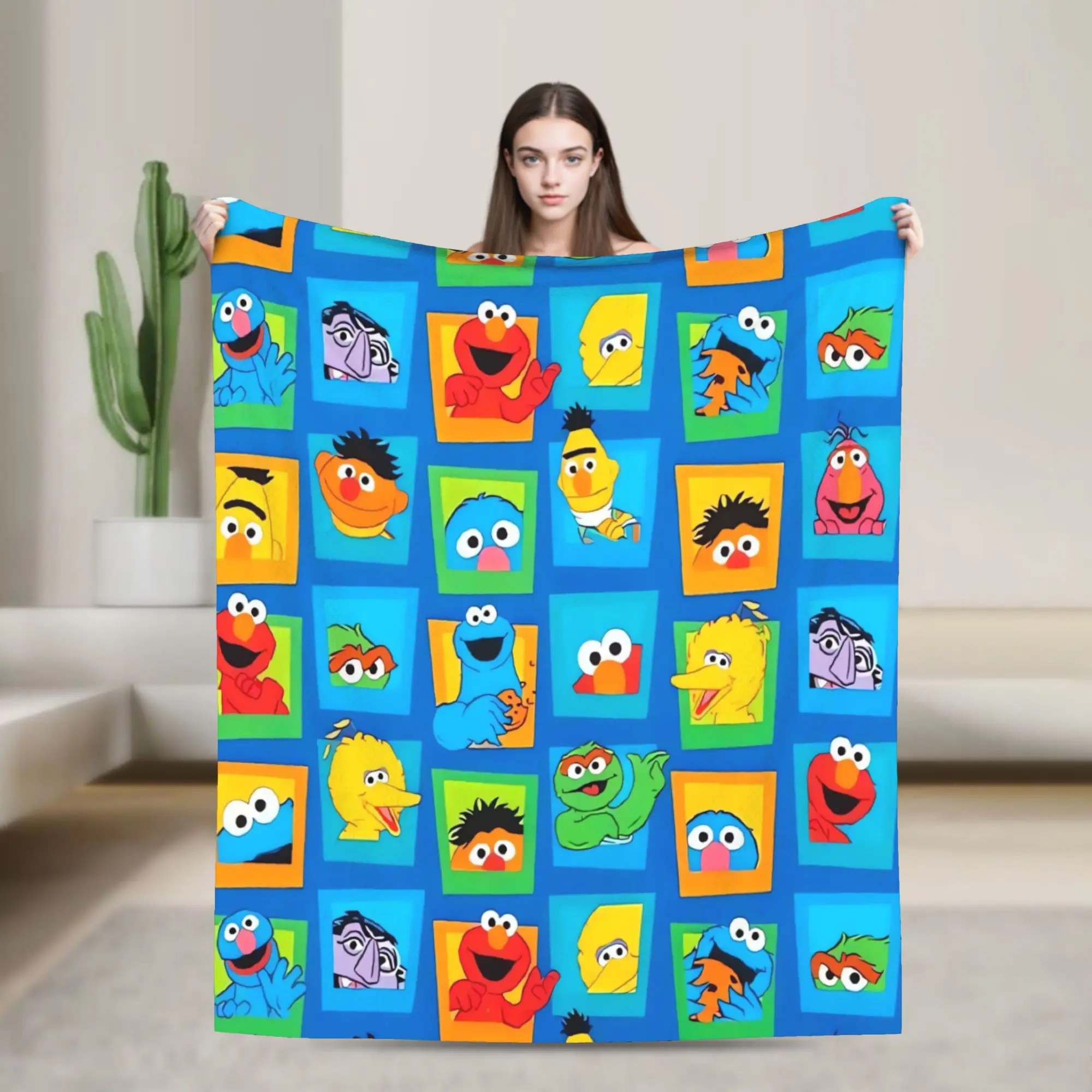 S-Sesames Streets Tango Elmo & Grover Blanket Soft Fluffy Plush Throw Blanket For Child Living Room Flannel Bedspread Bed Cover