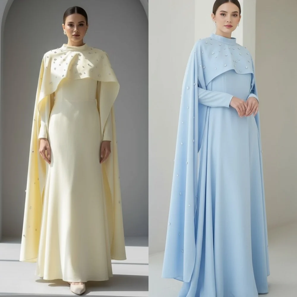 

Customized Formal Modern Style Jersey Pleat Rhinestone A-line High Collar Long Dresses Bespoke Occasion Dresses Sizes Available