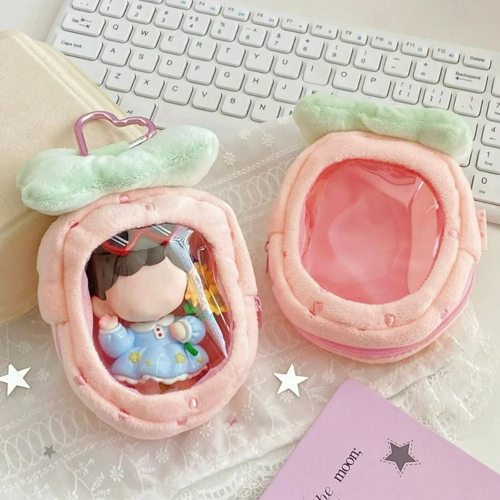 Korean Pink Transparent Doll Display Bag Adults Simple Cardholder Coin Pouch Bag Key Earphone Storage Everyday Compact Organizer