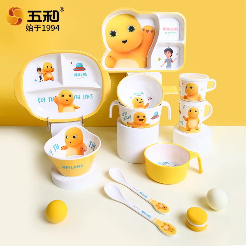 

NAILONG Cute Tableware Anime theme Baby Food Bowl Food Grade Dinner plate Cartoon Rice Bowl Anti-Fall Children's tableware Cups