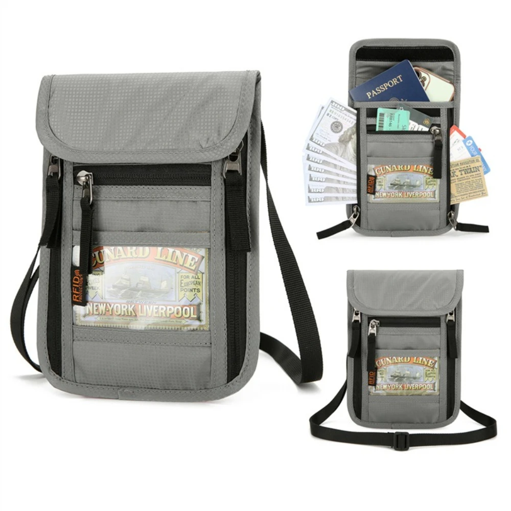 Pochette de voyage pour passeport avec sangle de cou, porte-billets et documents d'identité, porte-passeport anti-RFID, pochette anti-perte conviviale pour seniors