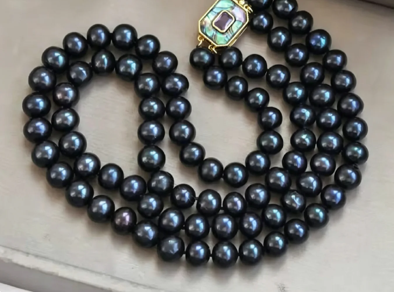 2 rows/necklace AAAA  8-9mm natural Tahiti black pearl necklace 16-18 in/18-20 in