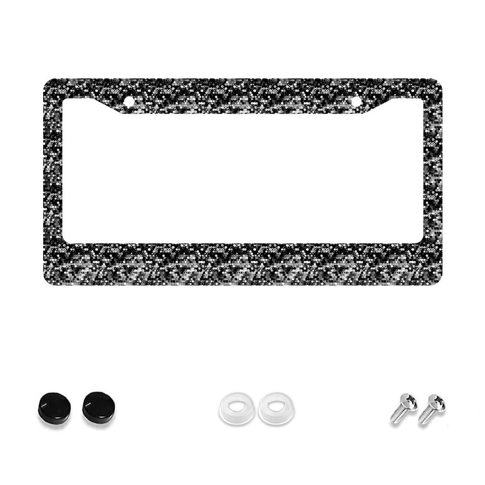 

1 шт. черно-белая рамка номерного знака с блестящим узором и 2 отверстиями, алюминиевый материал, 6x12 дюймов с набором винтов, новинка в стиле ретро Ca