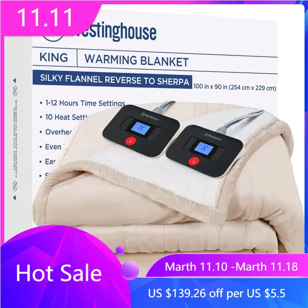 Heated Blanket King Size With 10 Heating Levels and 1 to 12 Hours Heating Time Settings Machine Washable (90