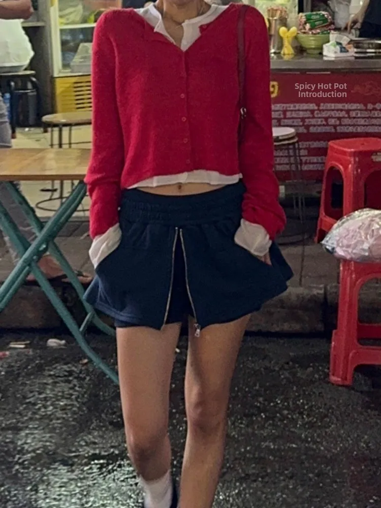 2025Dongda Gate Herbst Neues Design Reißverschluss Kleine ence Sweat Rock Hosen Spicy Girl A-Linie Casual ort Rock