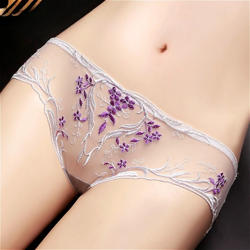 

Floral Embroidery Women's Transparent Sexy Underwear Lace Ultra-thin Mesh Smooth Female Lingerie Panties Женские Трусы Бикини