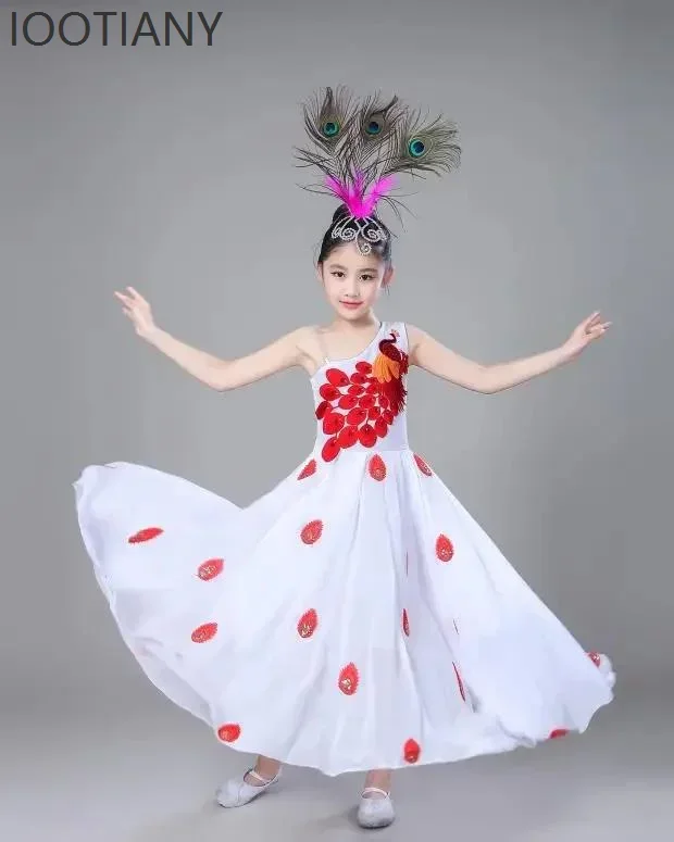 CosplayHalloween Kinder Big Swing Rock Chiffon Pfau Tanz Süßes und süßes Kleid Mädchen Kleinkind Nationale Bühnenaufführung C