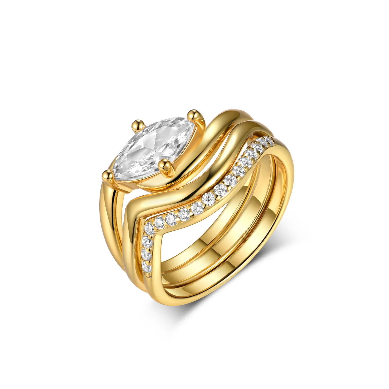 925 Sterling Silver Marquise Moissanite Ring Three-piece Set Twist Stackable High Quality Light Luxury Ring For Women