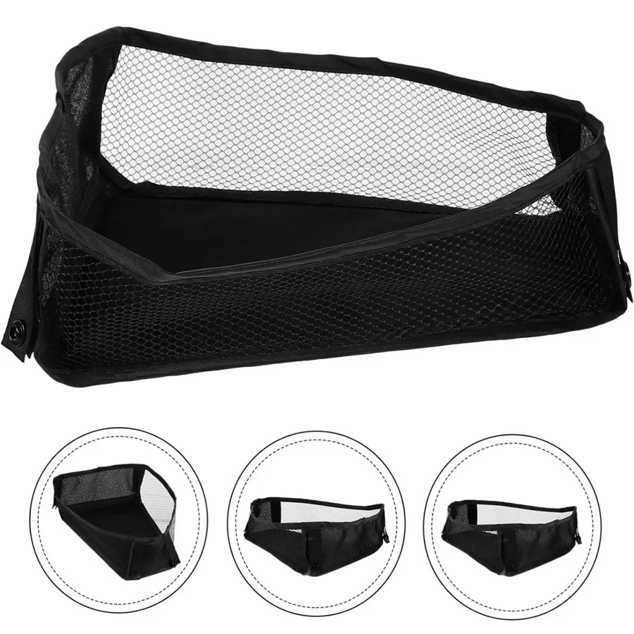 Universal Baby Stroller Bottom Organizer Bag Portable Mesh Tissue Toy Storage Basket with Hard Board Stroller Accessories Black