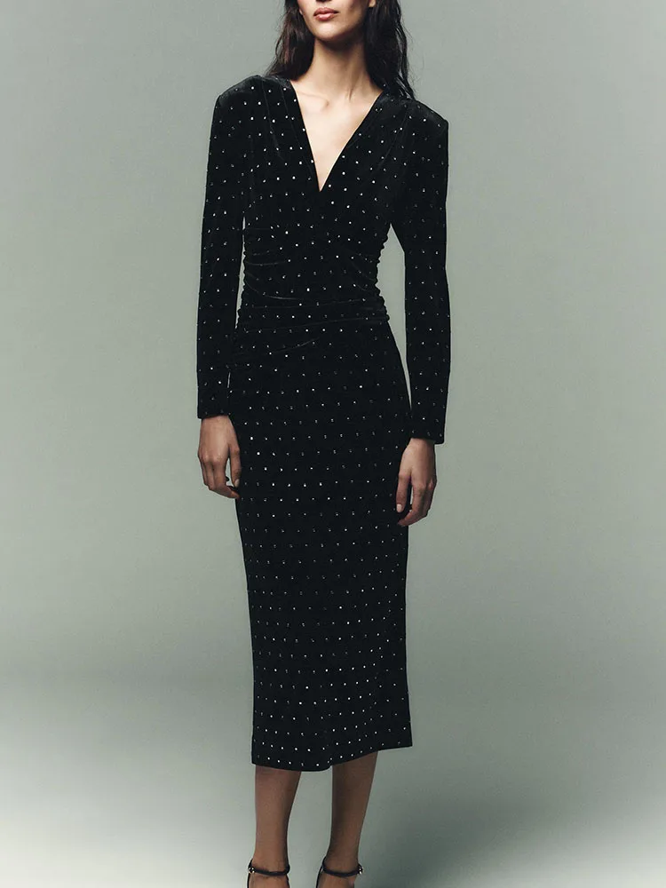 

Faionable Sweet iny украшенное бисером миди Dr, Новое поступление, зима 20225, женское длинное вечернее платье со средней талией све