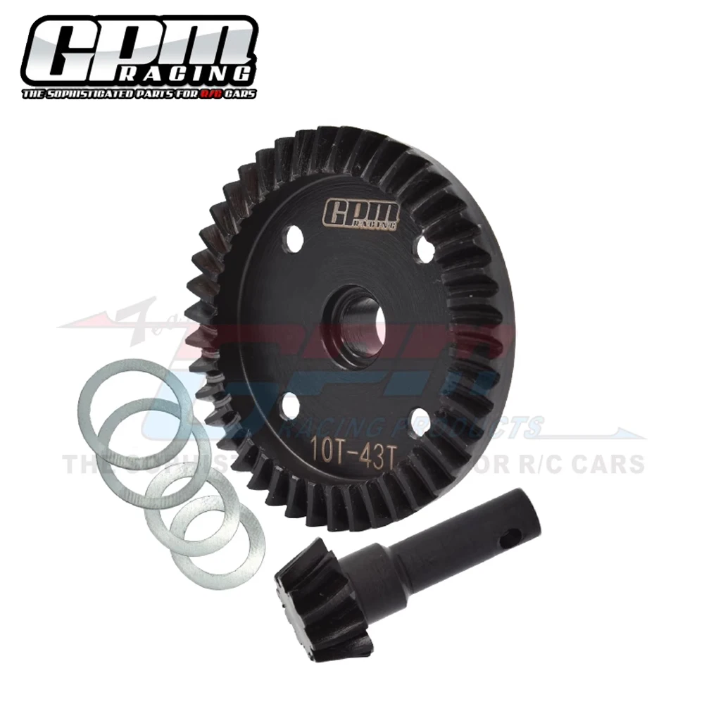 GPM Metal Steel 43T Differential Ring Gear 10T Pinion Gear 9579 9579R for Traxxas 1/8 Sledge 4WD Monster Truck 95076-4 RC Car RC