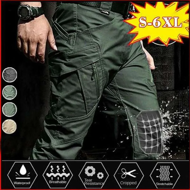 Ix9 Men's Four Seasons Wearable Tactical Multiple Pockets Trousers Workwear Training Waterproof Outdoor Pants Plus Size S- 6XL