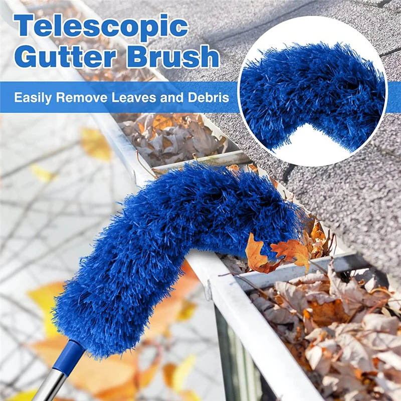 Gutter Cleaning Brush Roofing Tool with Telescopic Extendable Pole 8.2Ft Guard Cleaner Tool Easy Remove Leave, blue