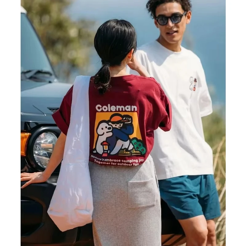 

Men's 2025 Summer Men's T-shirt New Camping Outdoor Coleman Trendy Brand Short Sleeve Unisex 100% Pure Cotton Printed T-shirt