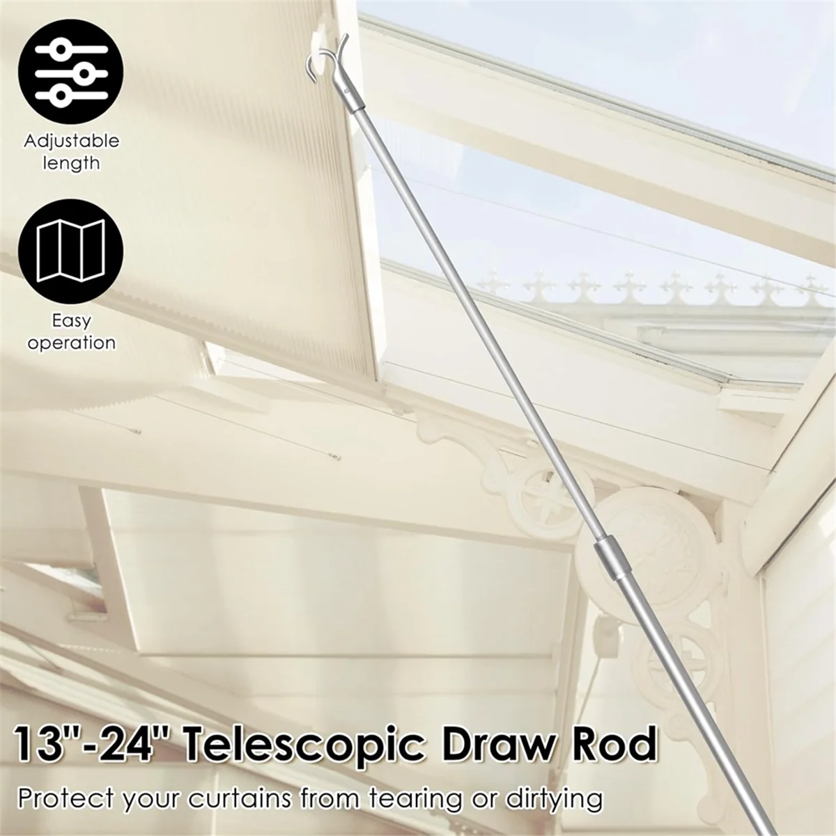 Easy Pull Telescopic Draw Blind Tilt Wand, Adjustable Blinds Rod 2pcs