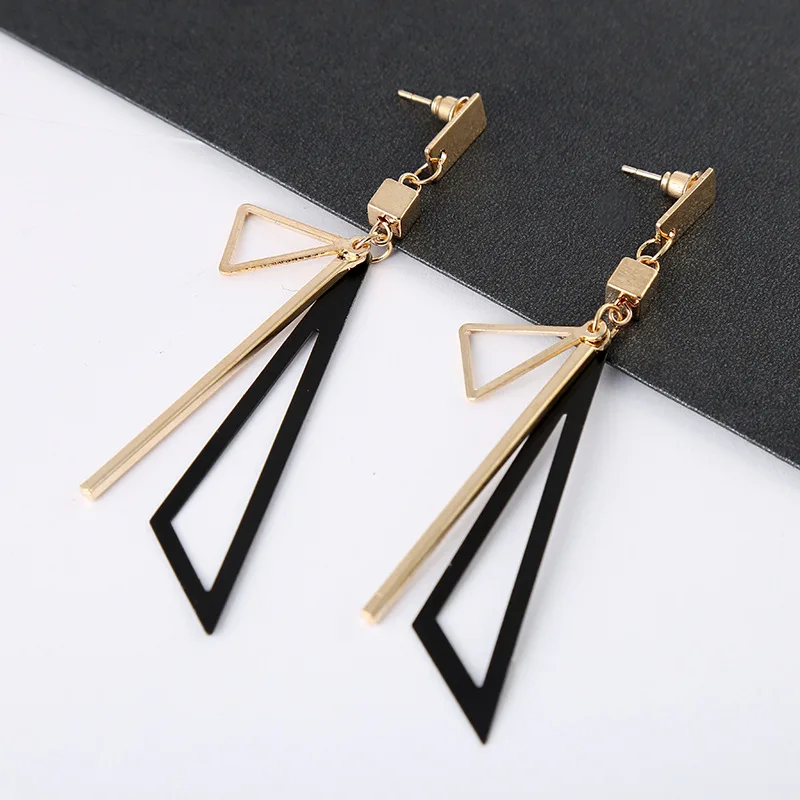 Fashion Simple Triangle Long Drop Earrings for Women European Geometric Dangling Statement Ear Jewelry Gift For Friend