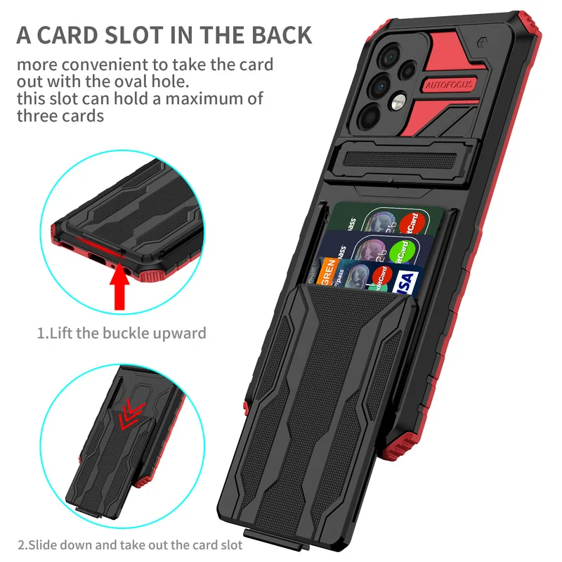 Card Slot Armor Case For Samsung Galaxy A52 A52S A53 5G A32 A22 A12 A51 A73 A33 A23 A13 M12 M22 M32 Anti Shock Back Cover Cases