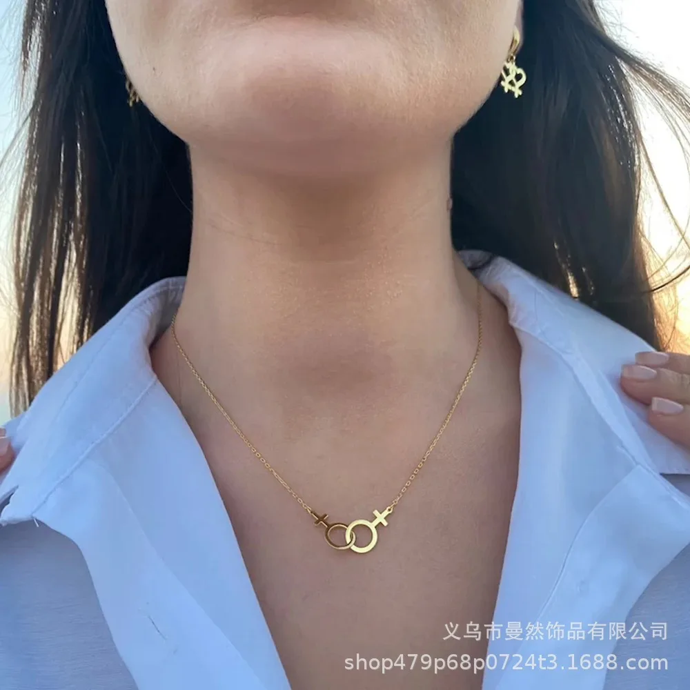 

Double Venus Symbol Charm Lesbian Necklace Stainless Steel Female LGBT Women Colliers Femmes Pendant LES Sister Jewelry
