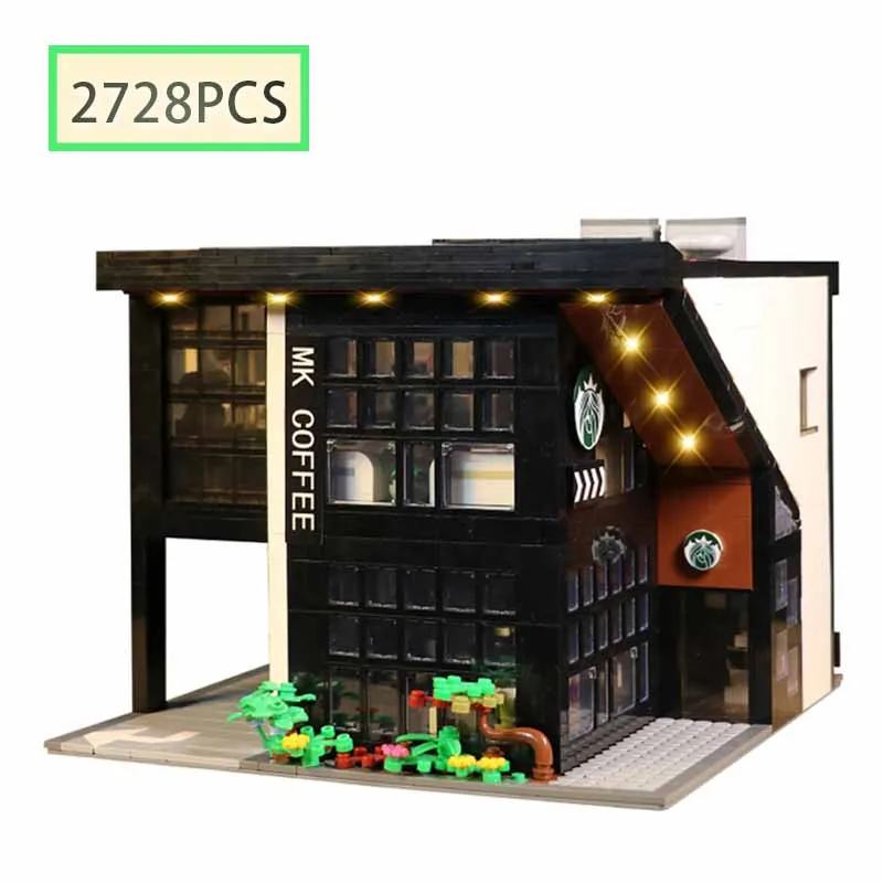 

2728PCS MOC City Street View Architecture Villa Coffee Shop LED Building Blocks Model Children's DIY Puzzle Toys