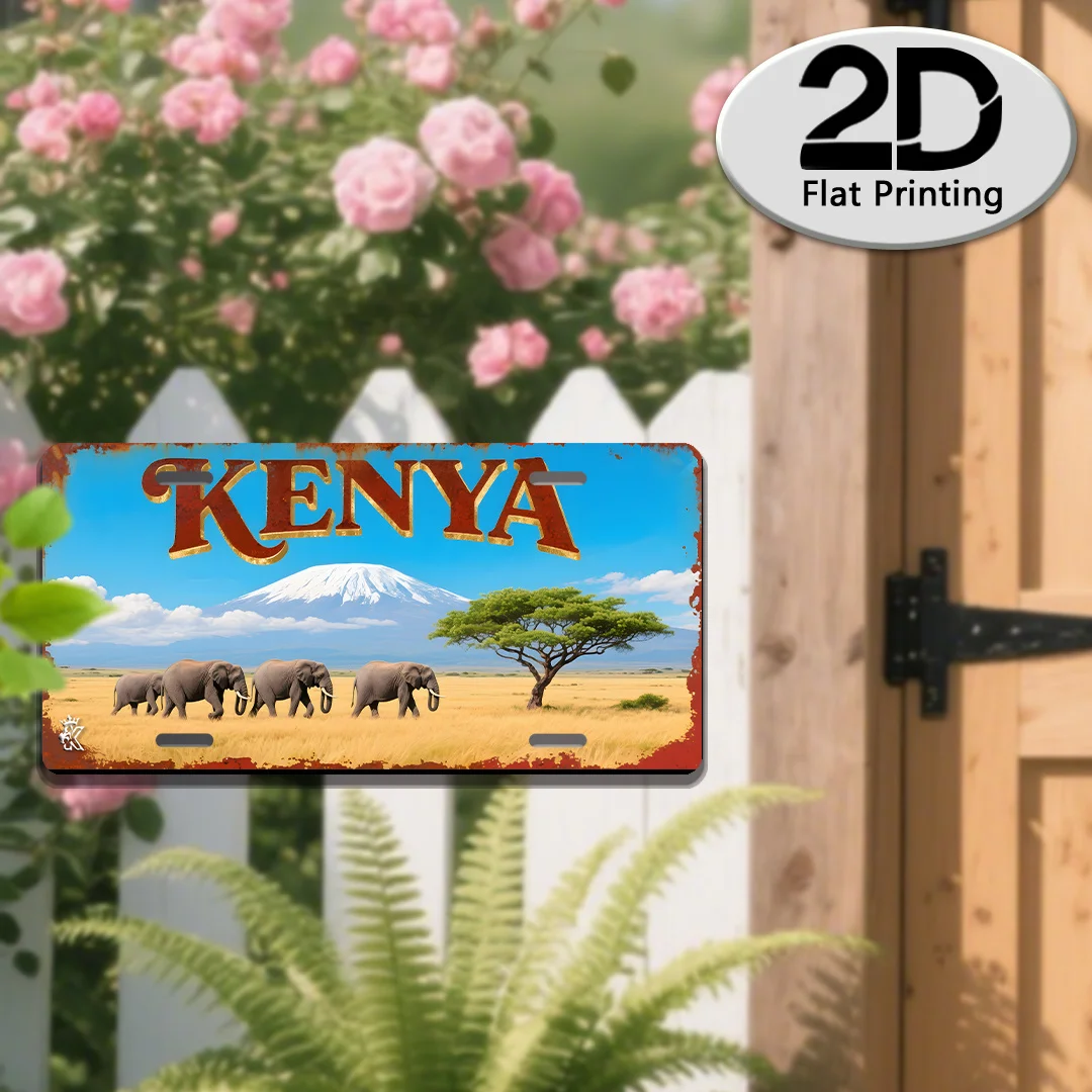 AL Kenya Kilimanjaro Elephant License Plate Sign - Vintage Durable Metal Plaque Wall Decor, Home Office Bar Man Cave Wall Art