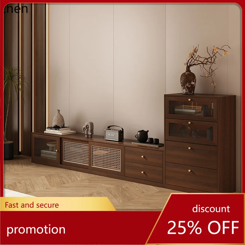 

ZML new Chinese-style household medieval style floor-to-ceiling TV cabinet combination side cabinet integrated storage locker