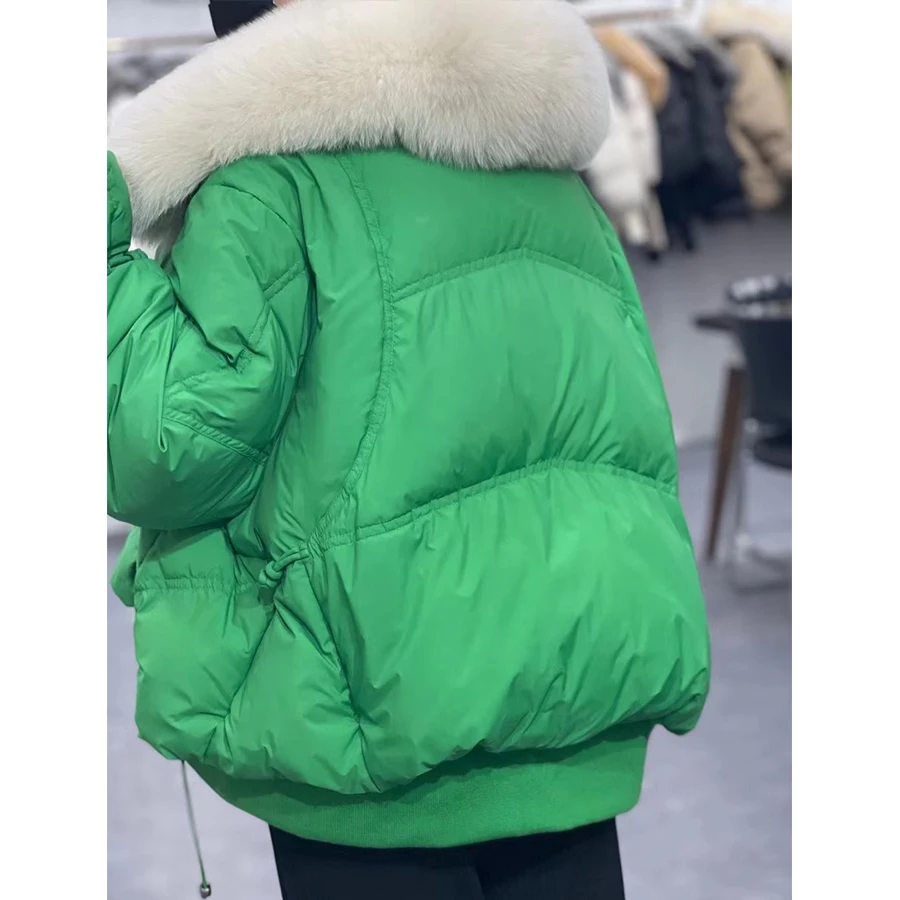 MENINA BONITA 2023 Fashion Real Fur Coat Women Goose Down Jacket Luxury Brand Natural Silver Fox Fur Collar Coat Warm Streetwear