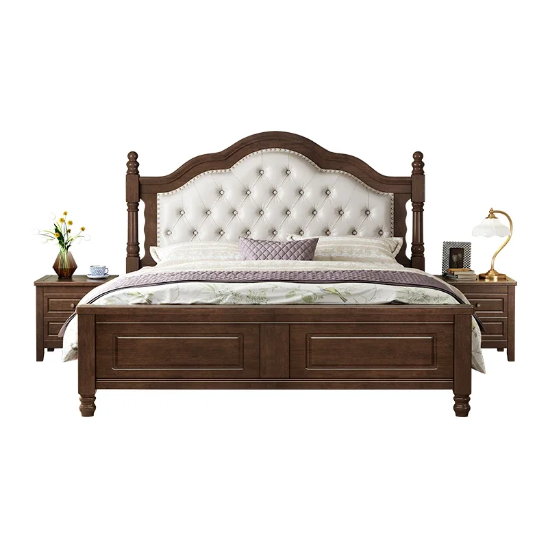 

Retro American solid wood bed 1.5M soft bag bed 1.8M doublemodern simple wedding bed air pressure box frame storage
