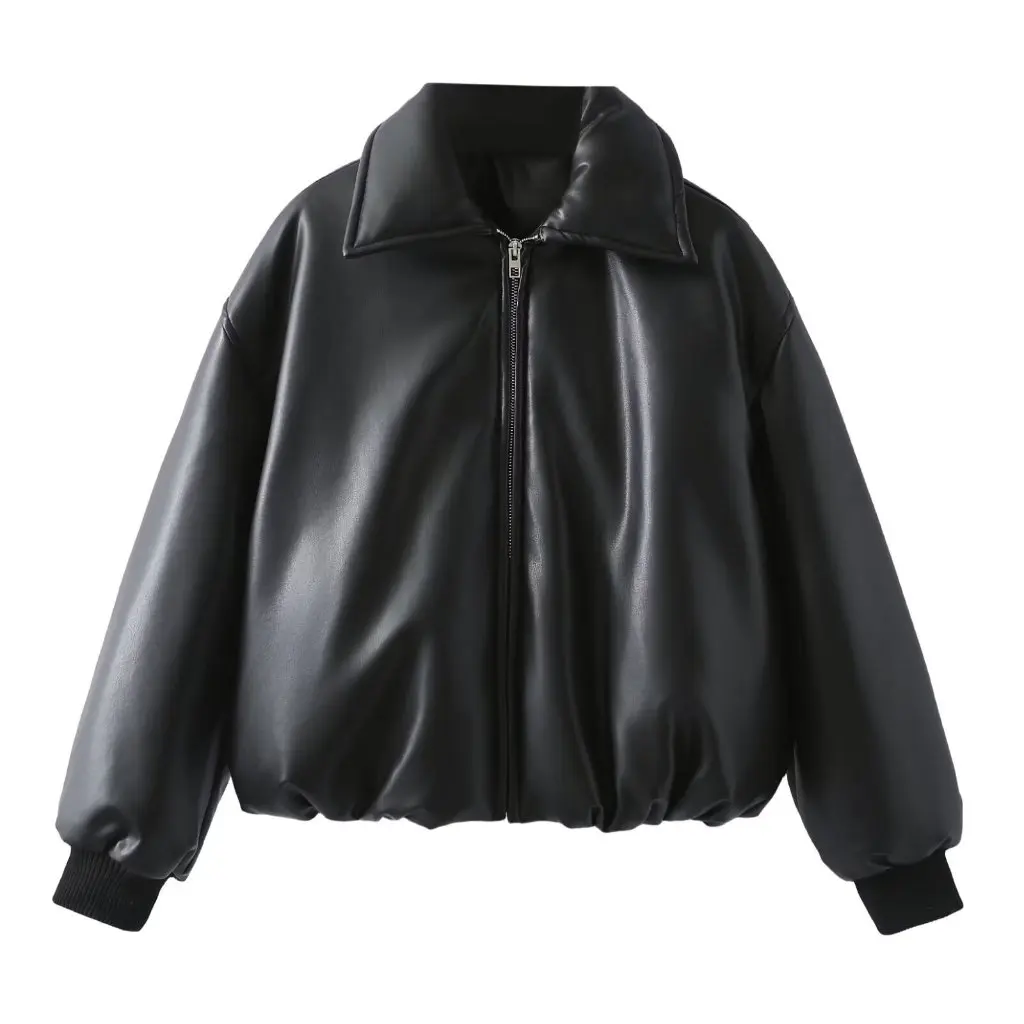 

Women's European And American Style Solid Color Thickened Warm Short Leather Cotton Jacket Spring Red Egg White Clothing