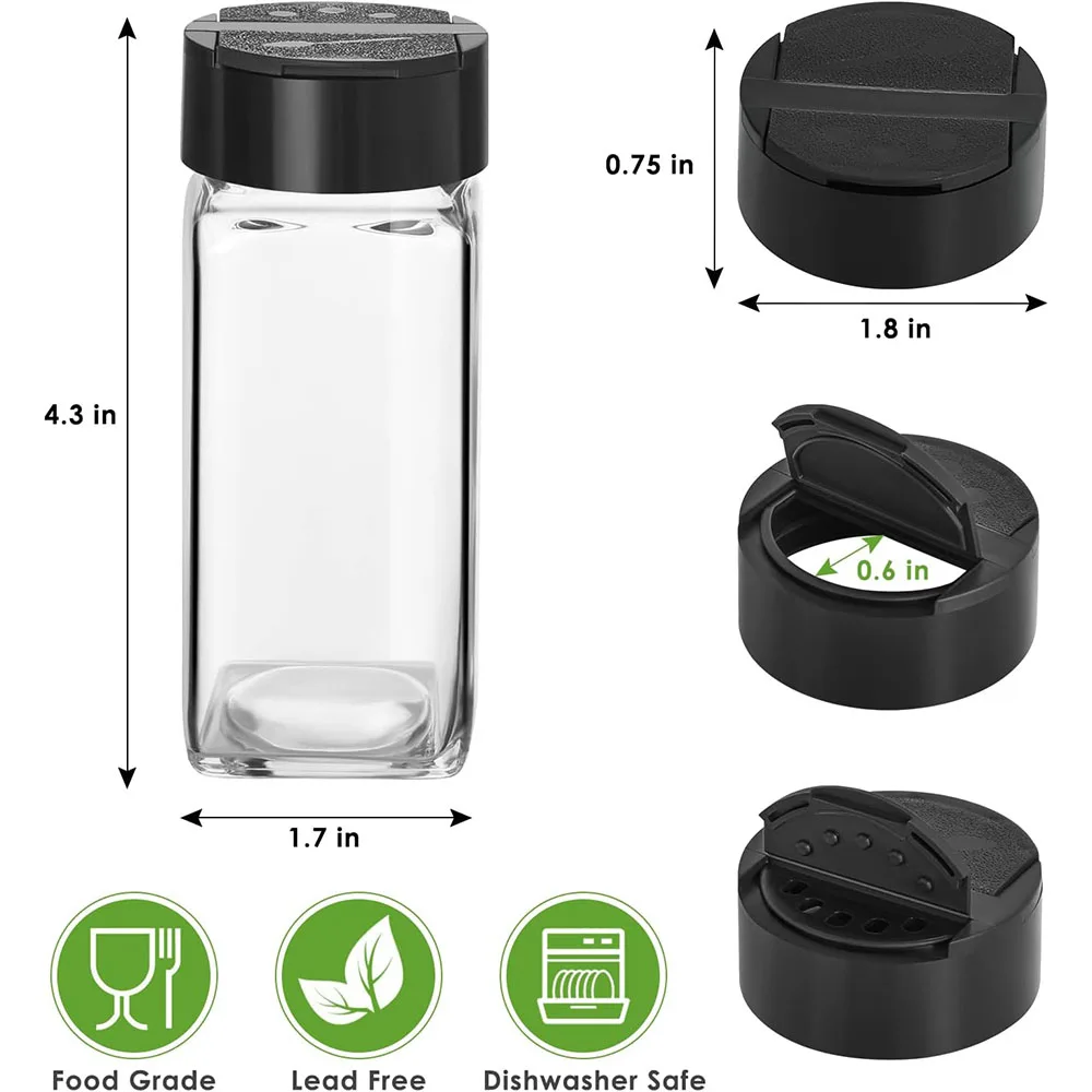 6/12 Pcs Glass Spice Jars with Labels, 4oz Spices Containers Spice Jars with Black Shaker Lids, Empty Containers for Spice