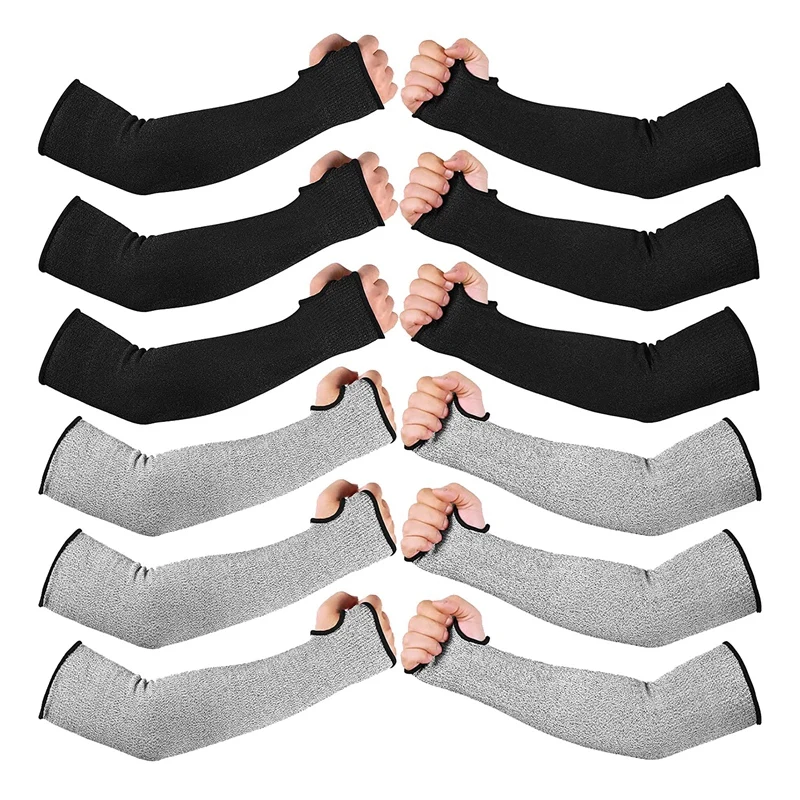 6 Pairs Level 5 Cut Resistant Sleeves With Thumb Hole 18 Inches Arm Protection Sleeve Farmer Defense Gardening