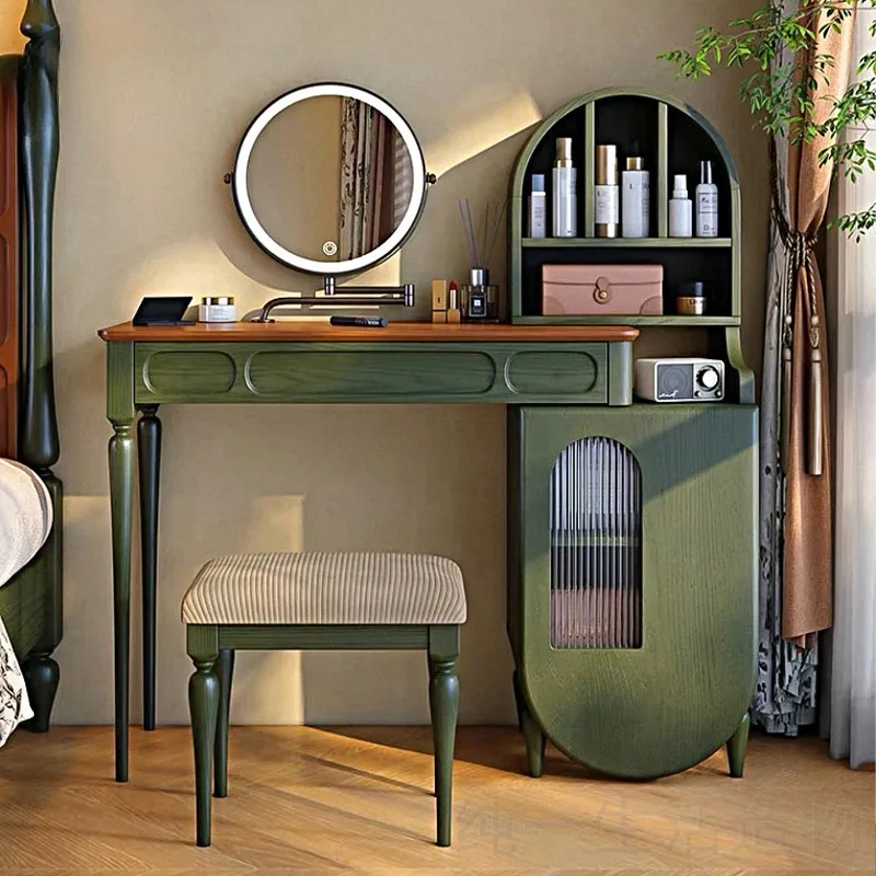 Solid wood dresser, master bedroom new French retro dresser, green telescopic dresser and chest integrated