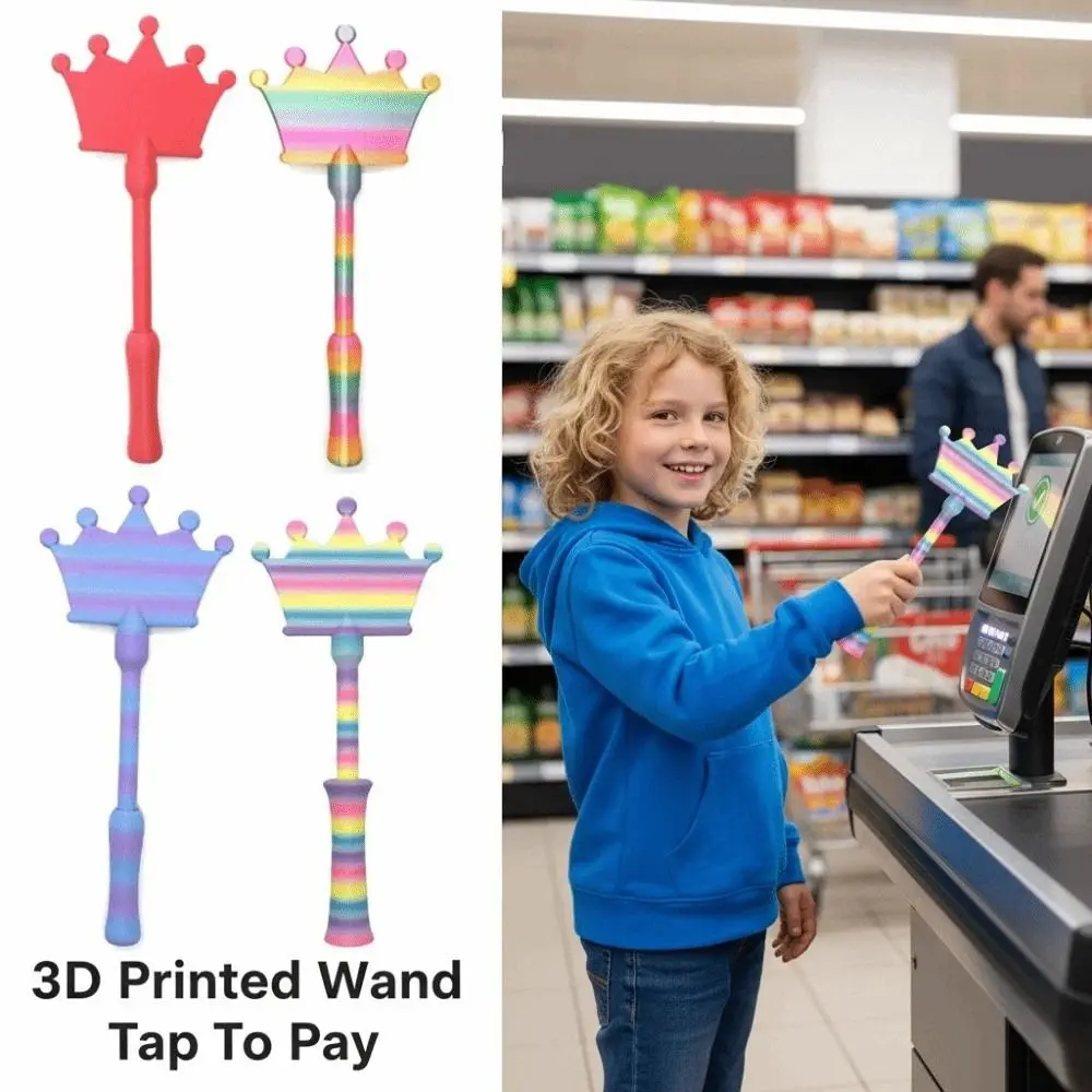 

Creative 3D Print Wand Tap To Pay Crown Design Convenient Checkout Telescoping Credit Card Holder Lightweight Cute