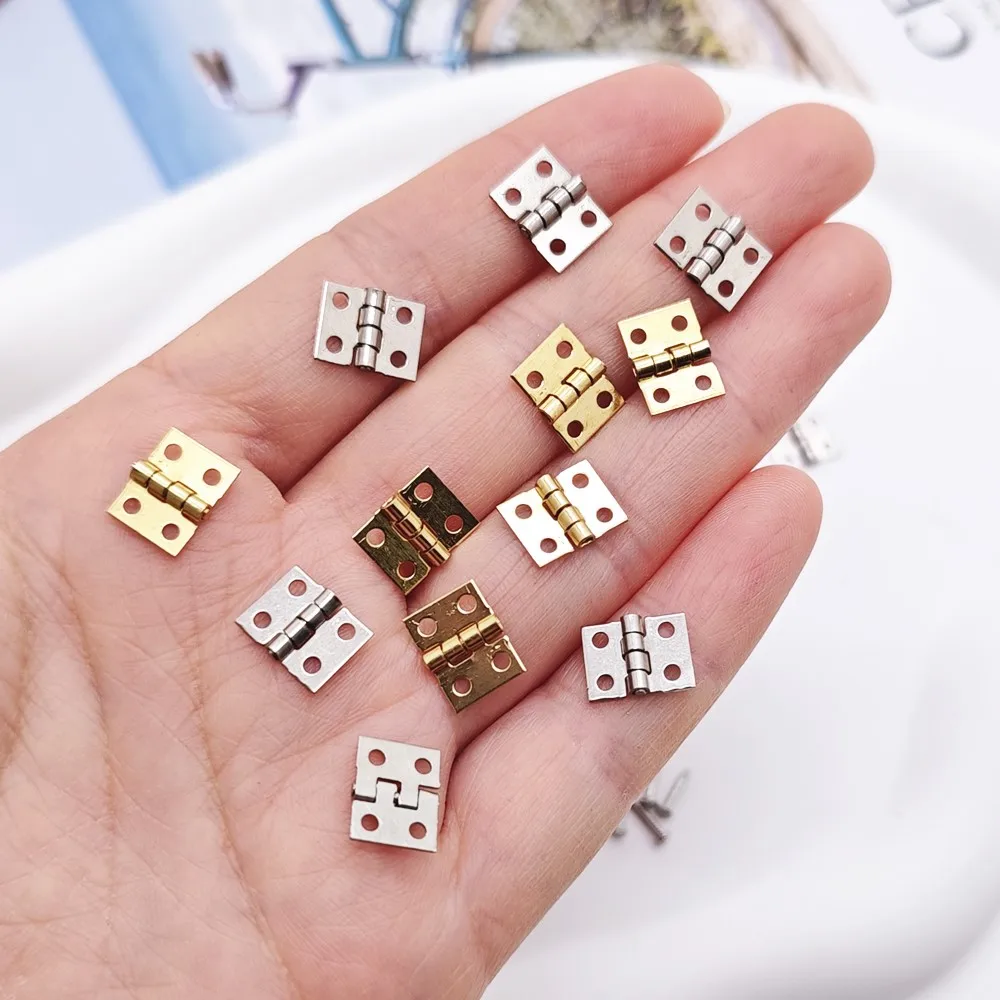 10Pcs Mini Brass Hinges for DIY Projects 10x8mm Metal Hardware Fittings for Dollhouse, Jewelry Box, Cabinet, Miniature Furniture image 2