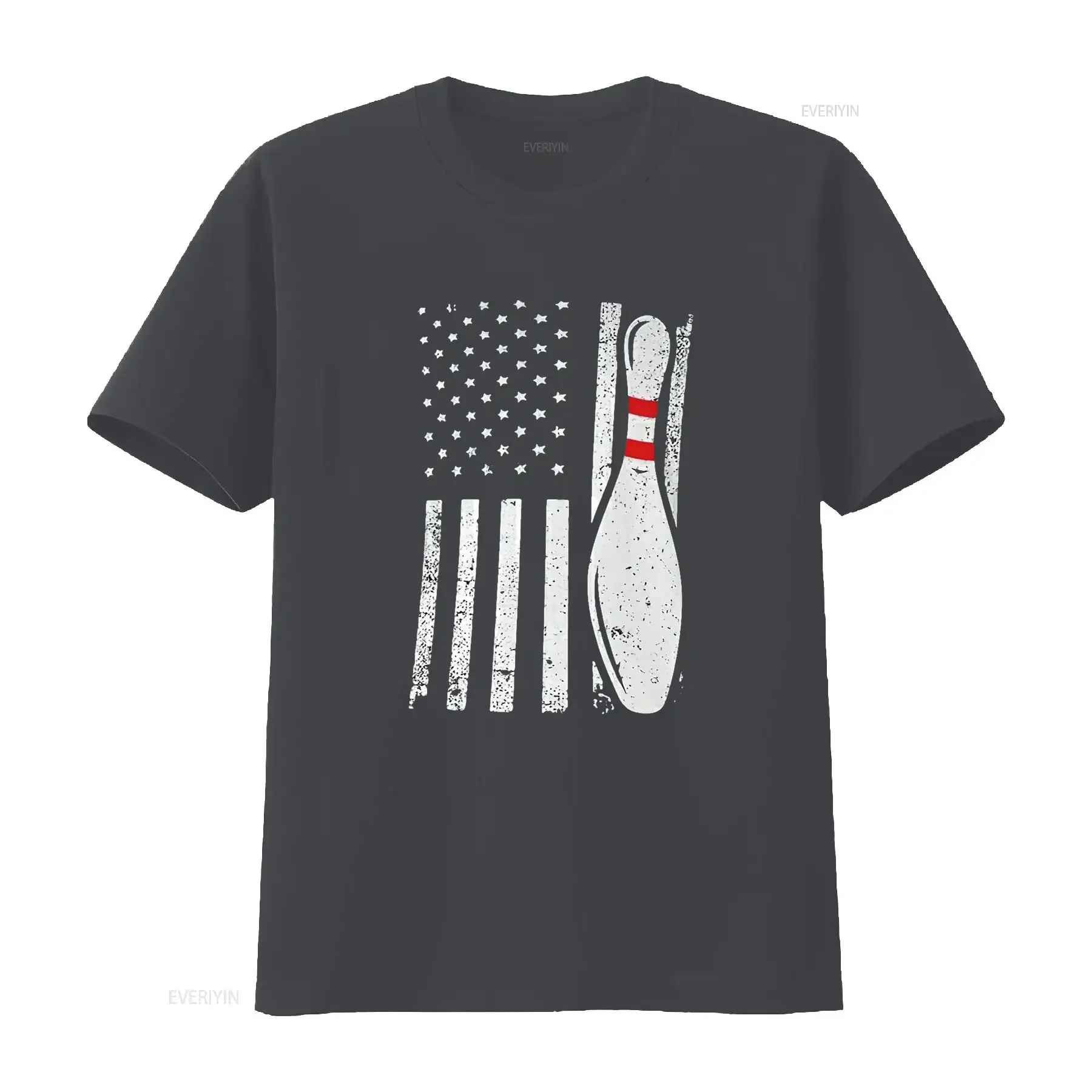 تصميم بولينج رائع لتي شيرت بولير دبوس رياضي أسود صغير عتيق مغسول ناعم أنيق أوم متعدد الاستخدامات قابل للتنفس