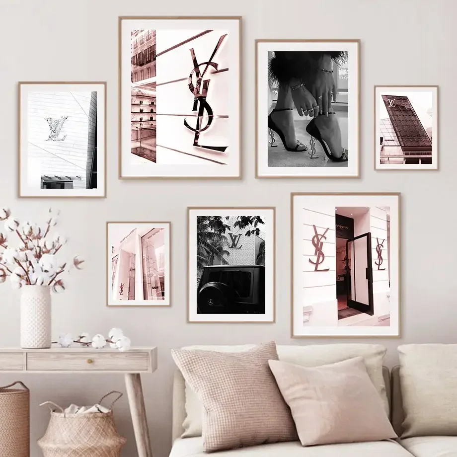 الوردي الأسود متجر فاخر الشارع المشهد الفن موضة رومانسية فرنسا الملصقات حائط لوح رسم صور لغرفة المعيشة ديكور #1