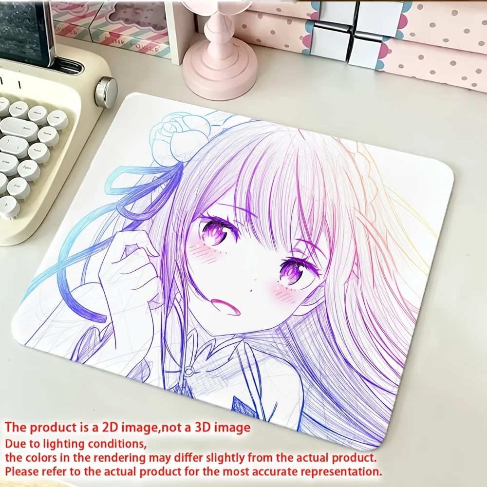 CIFbuy Ee-Emilia Anime Mouse Pad Non-Slip Rubber Durable Stitched Edge For Office Home Computer Laptop Smooth Surface Desk Mat