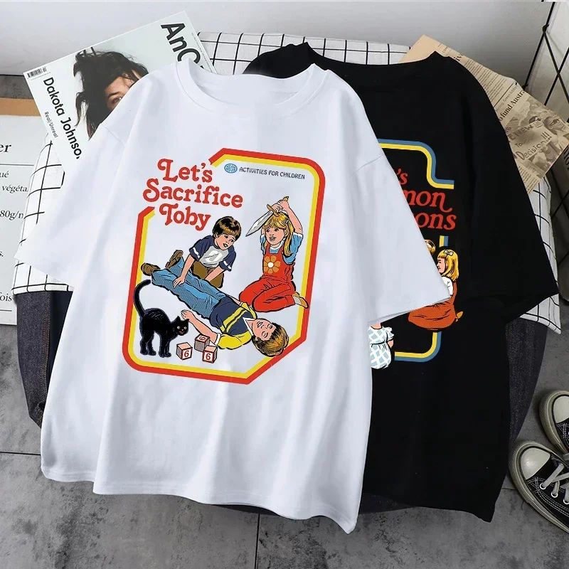 Camisetas gráficas de Horror satanista para Hombre, Ropa de calle creativa única, camiseta de manga corta aterradora Unisex