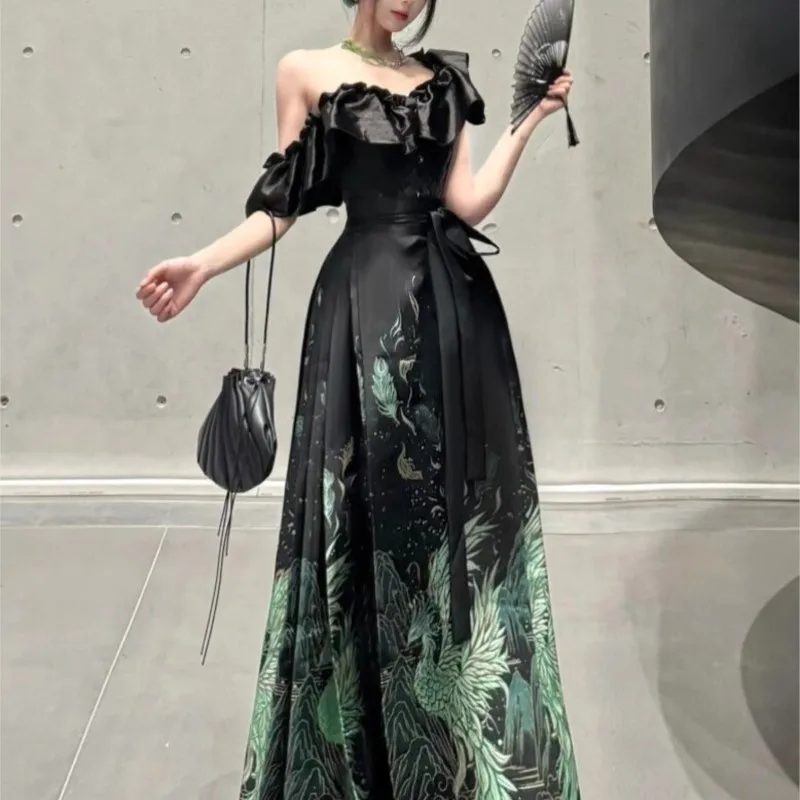 |High Quality New Chinese Style Black Retro Hanfu Weaving Skirt Female Spring And Autumn Advanced Sense Improved Half·