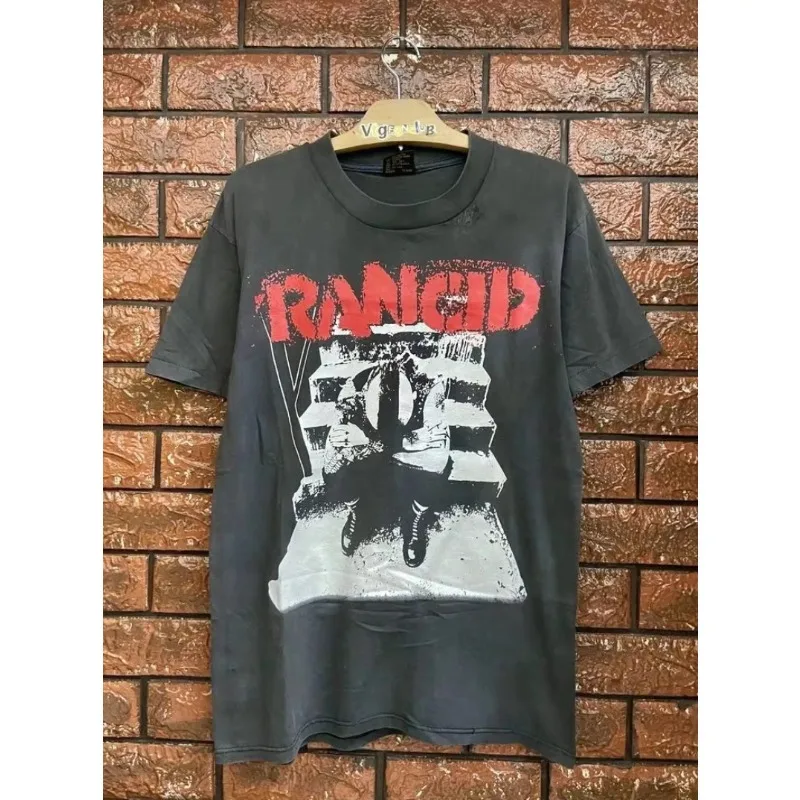 Camiseta con estampado negro de la gira del álbum Rancid and Out Come The Wolves de 1995, camiseta con estampado retro de los años 90, camiseta con estampado estético Harajuku
